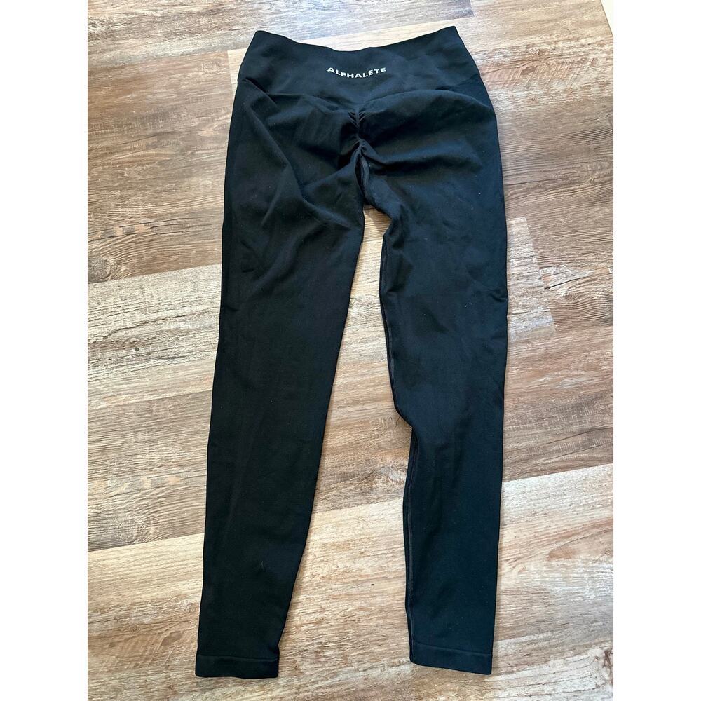 Alphalete amplify black knit butt lifting leggings sz small 25 in inseam